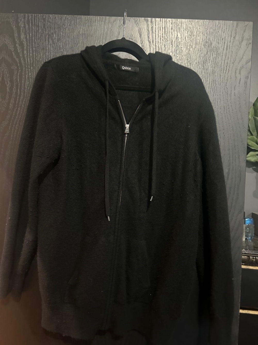 Quince women’s Black Zip-Up cashmere Hooded Sweater
